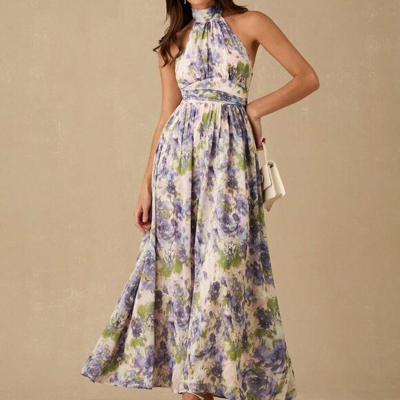 Purple Boho Floral Print Ruched Sleeveless Maxi Dress Purple Boho Floral Print Ruched Sleeveless Maxi Dress